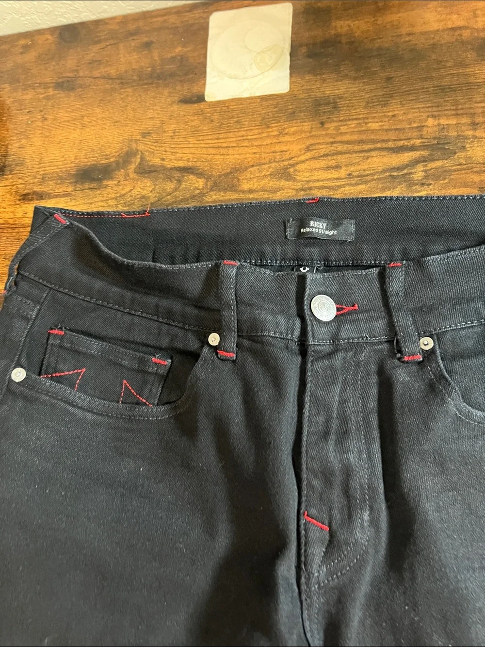 True Religion Men’s Black Jeans with Red Stitching